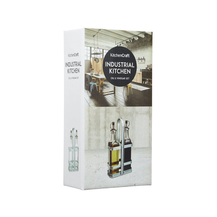 Industrial Kitchen Oil & Vinegar Cruet Set with Holder