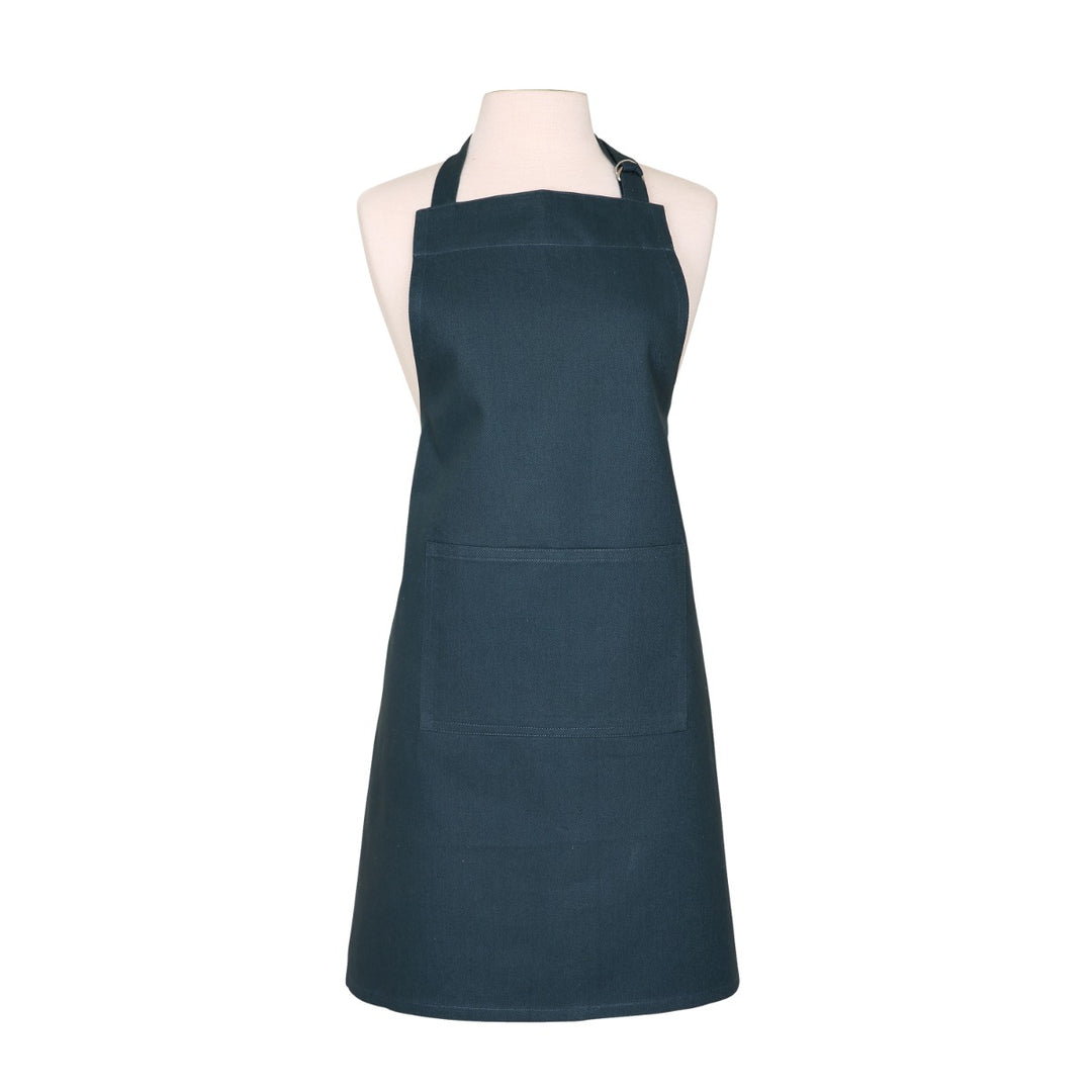 Plain dark blue apron with one large pocket on the front