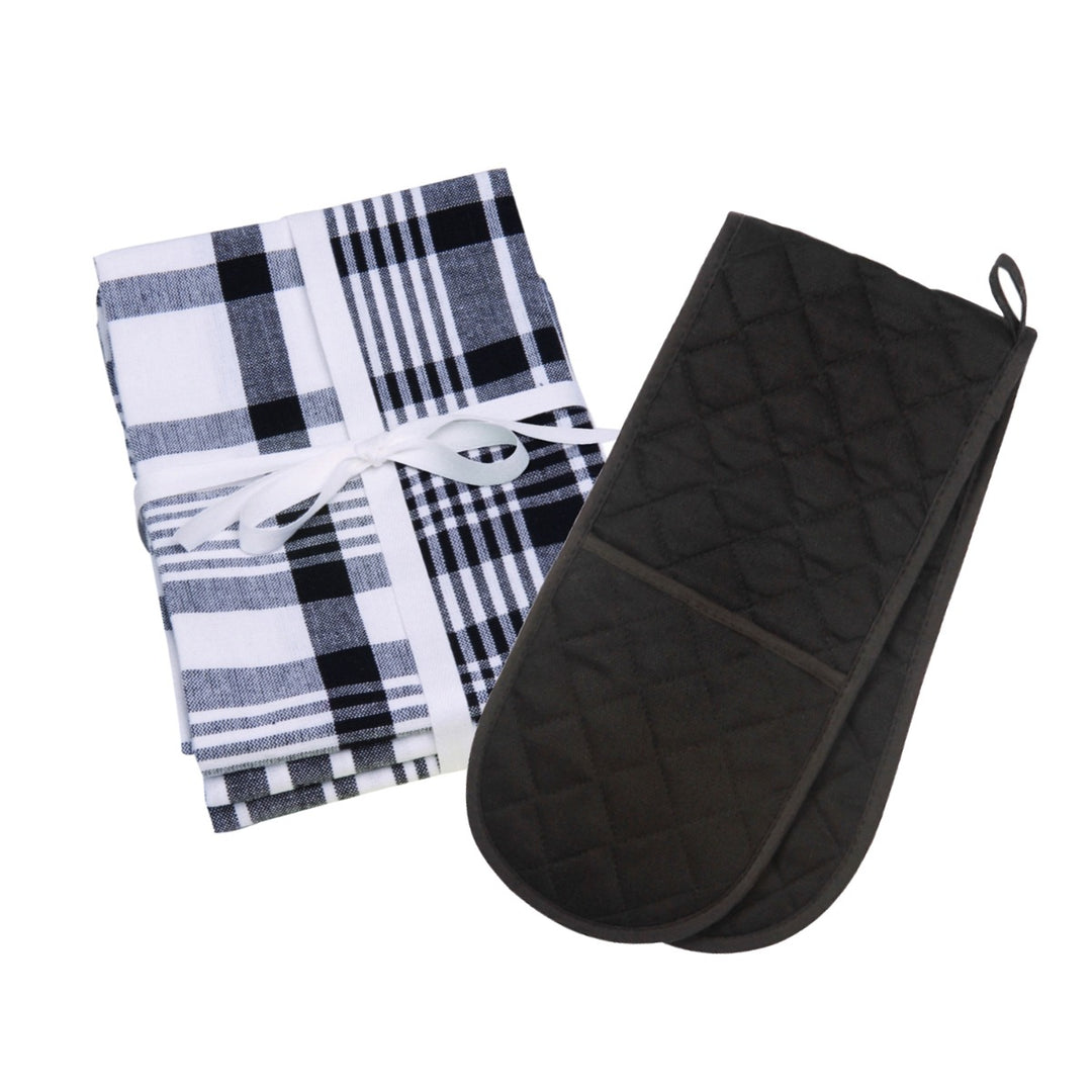Dexam Love Colour Tea Towels & Double Oven Glove Set - True Black