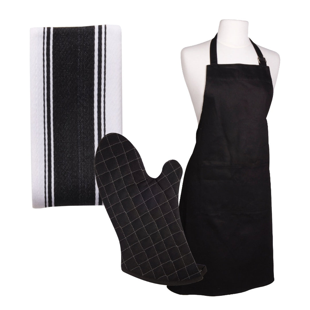 Dexam Love Colour Apron, Tea Towel & Oven Gauntlet Set - True Black
