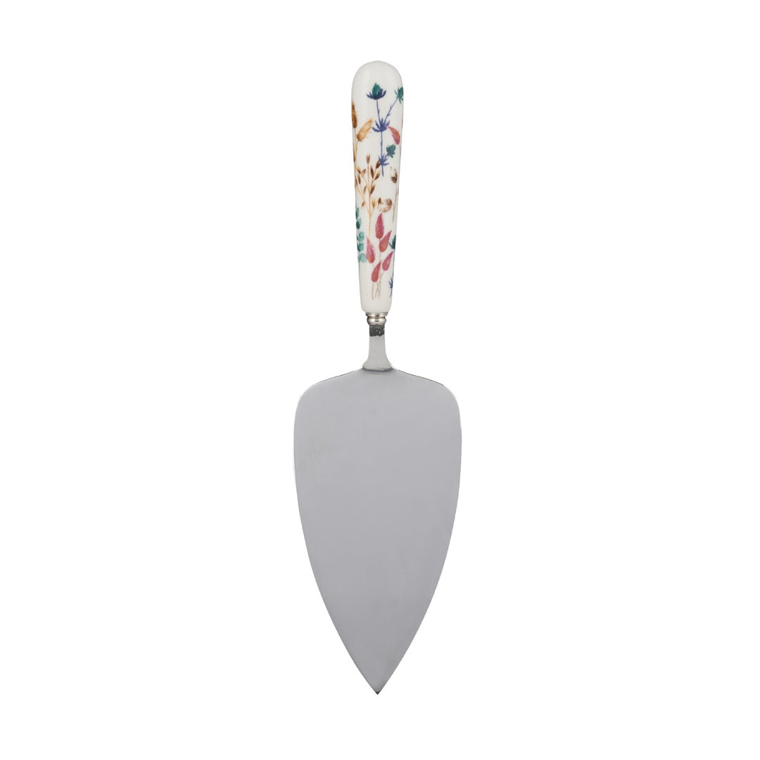 stainless steel cake server with ceramic, flower print handle