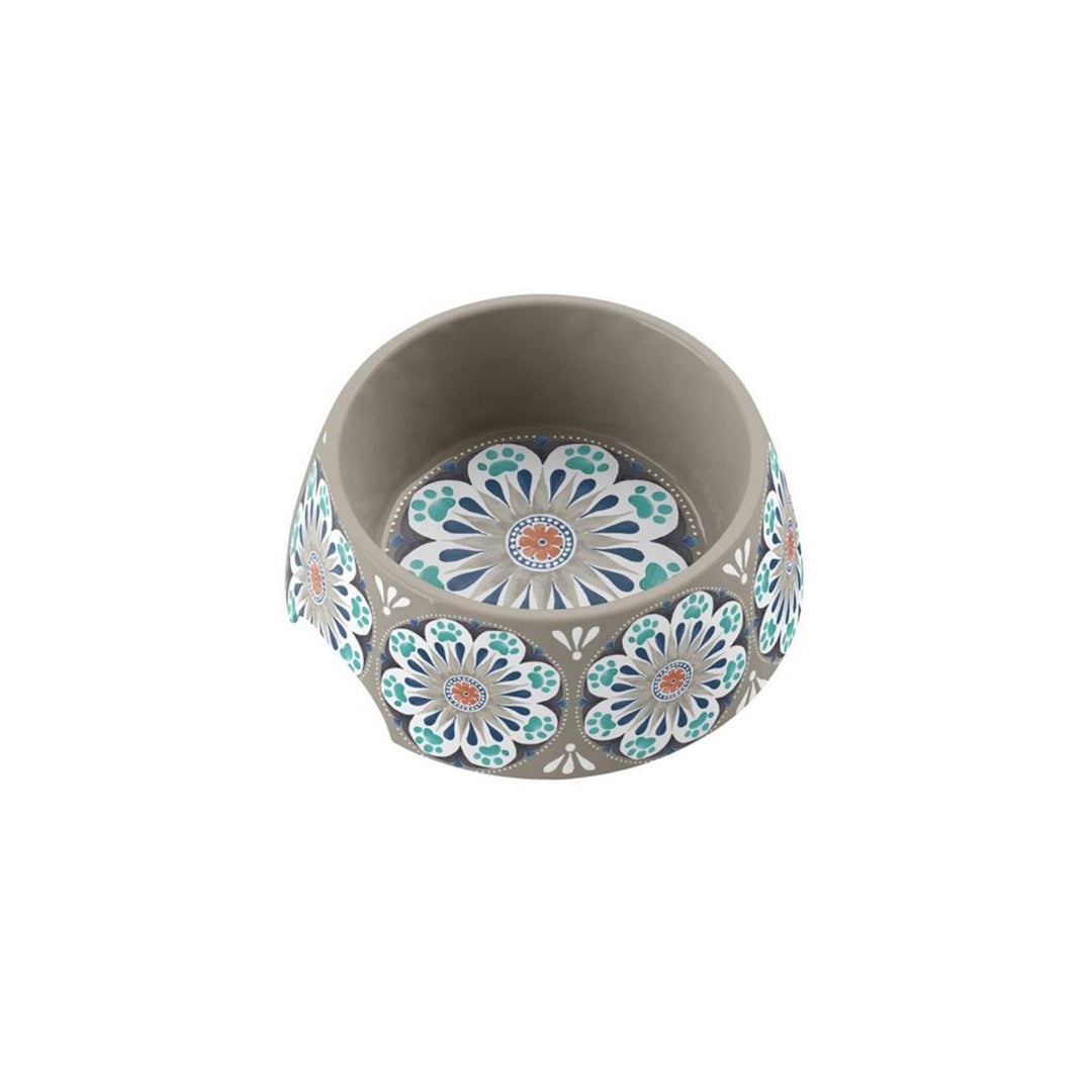Carmel Medallion Grey Melamine Pet Bowl - Medium