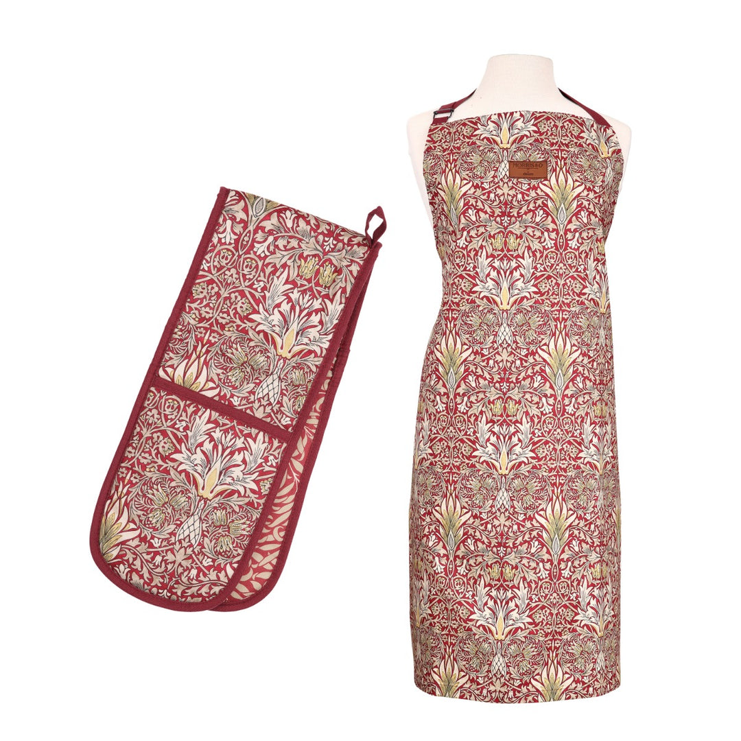 Morris & Co Snakeshead Apron & Double Oven Glove Set - Claret