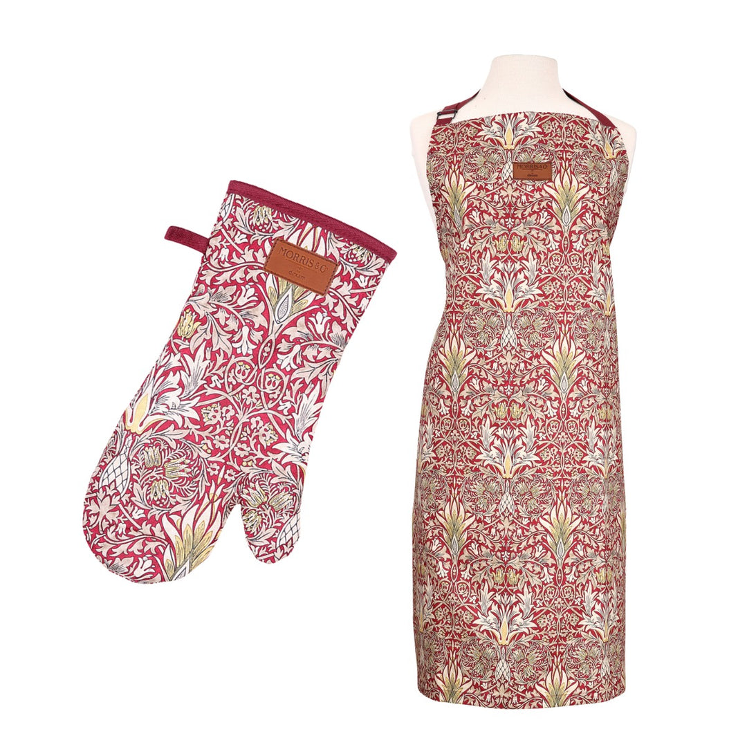 Morris & Co Snakeshead Apron & Oven Gauntlet Set - Claret