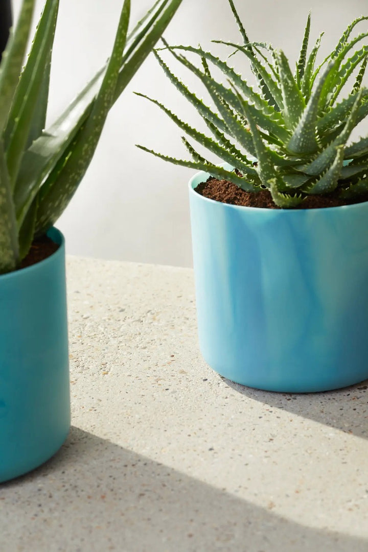 Elho Ocean Collection Recycled Plastic Plant Pot Set Various Sizes - Blue