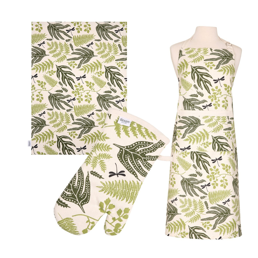 Dexam Organic Cotton Apron, Tea Towel & Oven Gauntlet Set - Fern