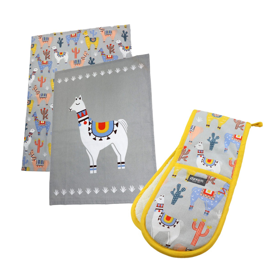 Dexam No Probllama Tea Towels & Double Oven Glove Set