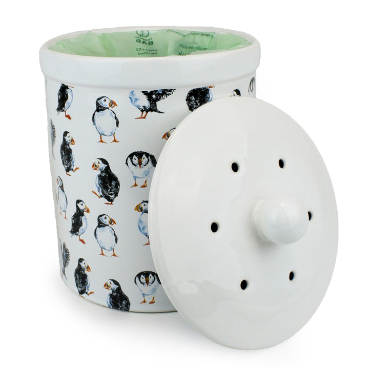 Barrington Ceramic Compost Caddy - Puffins