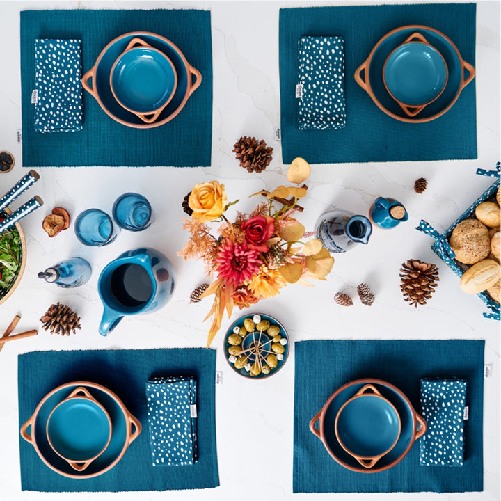 Dexam Sintra Spotted Recycled Cotton Napkin & Placemat Set - Ink Blue