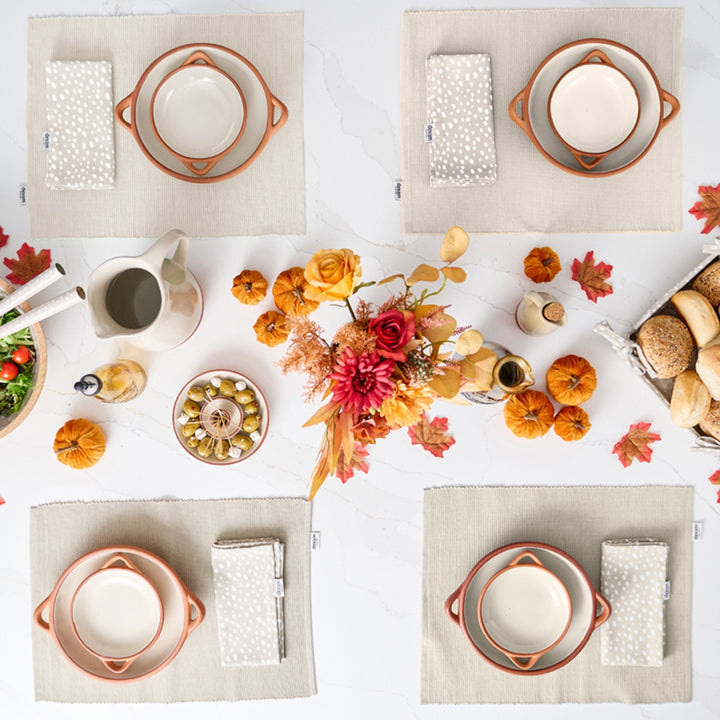Dexam Sintra Spotted Recycled Cotton Napkin & Placemat Set - Stone
