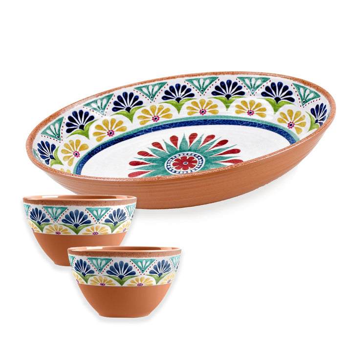 Rio Medallion Melamine Oval Bowl & Dipping Bowls Set