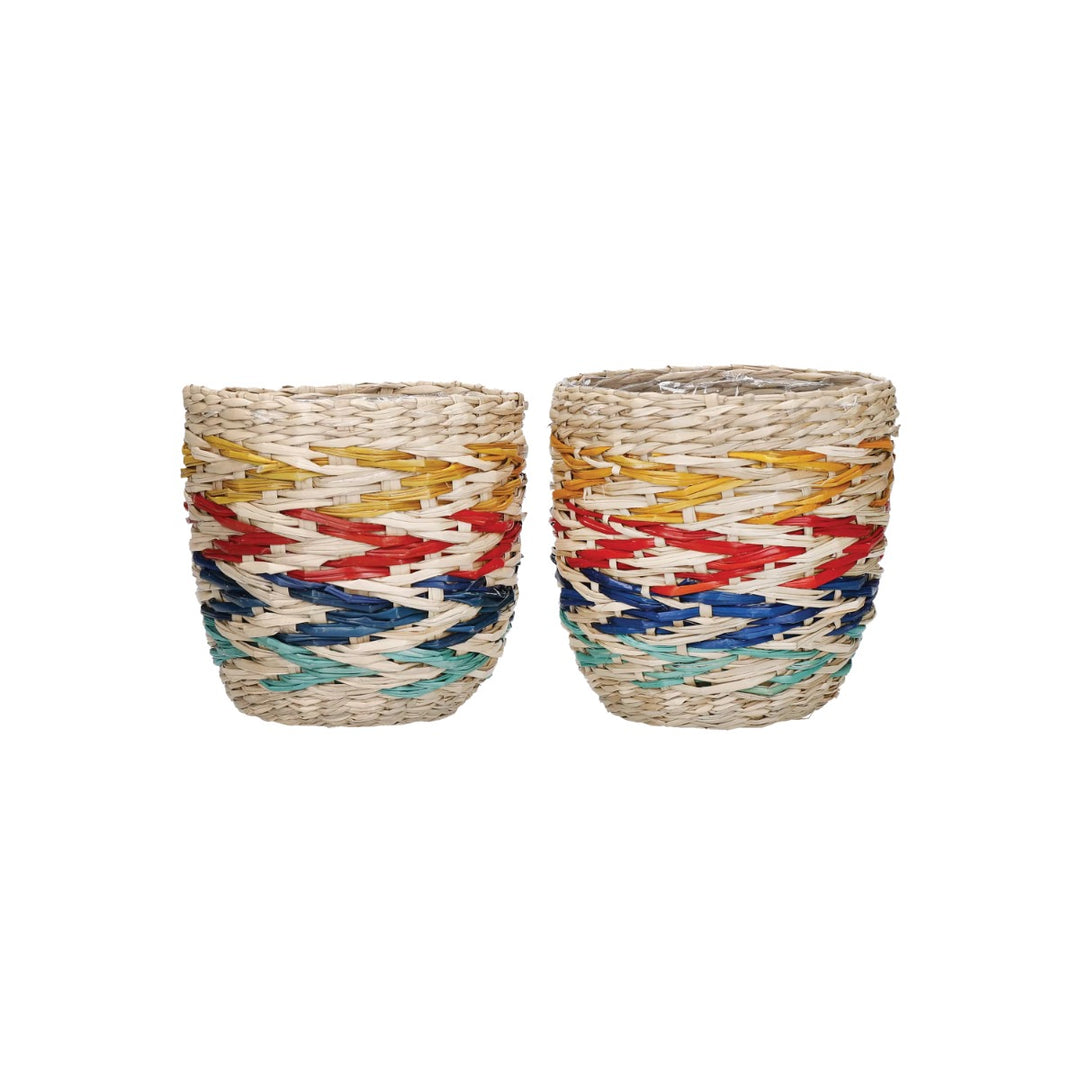 KitchenCraft Rainbow Stripe Seagrass Planters Set