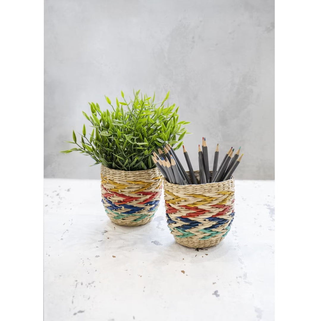 KitchenCraft Rainbow Stripe Seagrass Planters Set