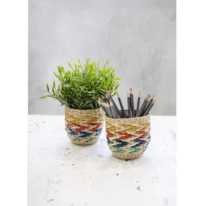 KitchenCraft Rainbow Stripe Seagrass Planters Set