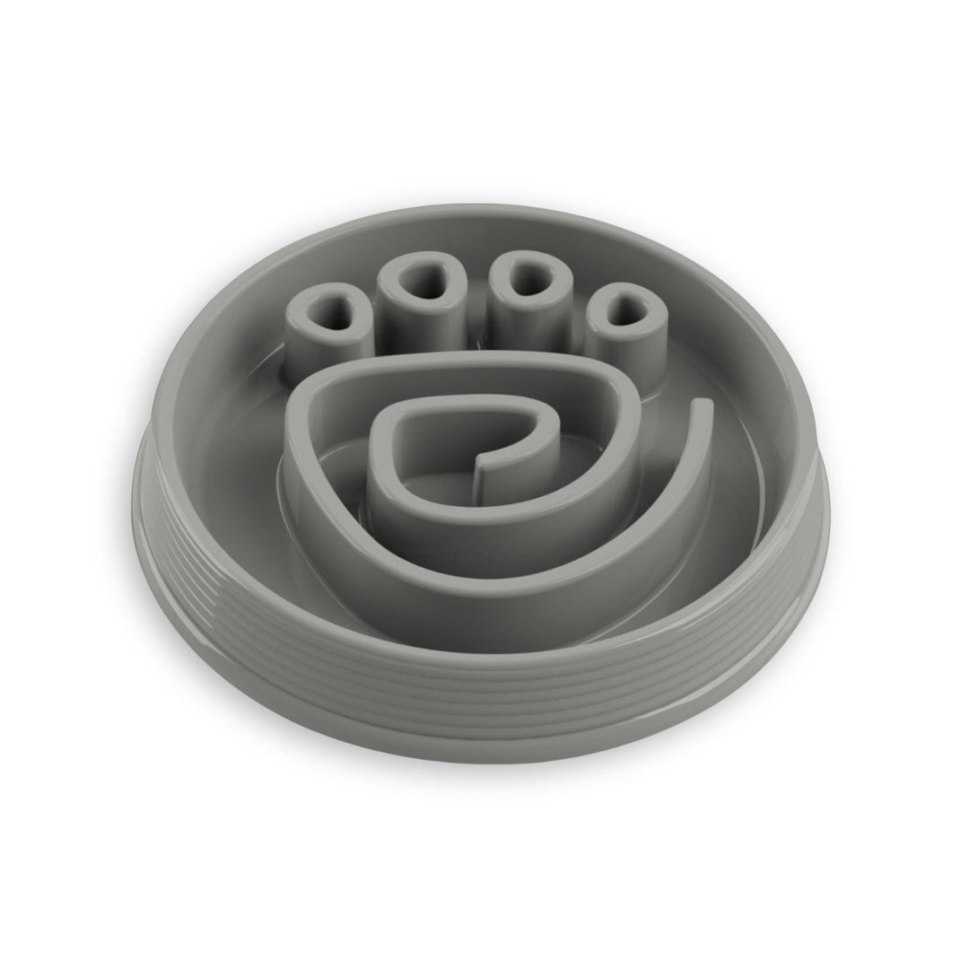 Paw Print Maze Large Slow Feeder Dog Bowl - Grey