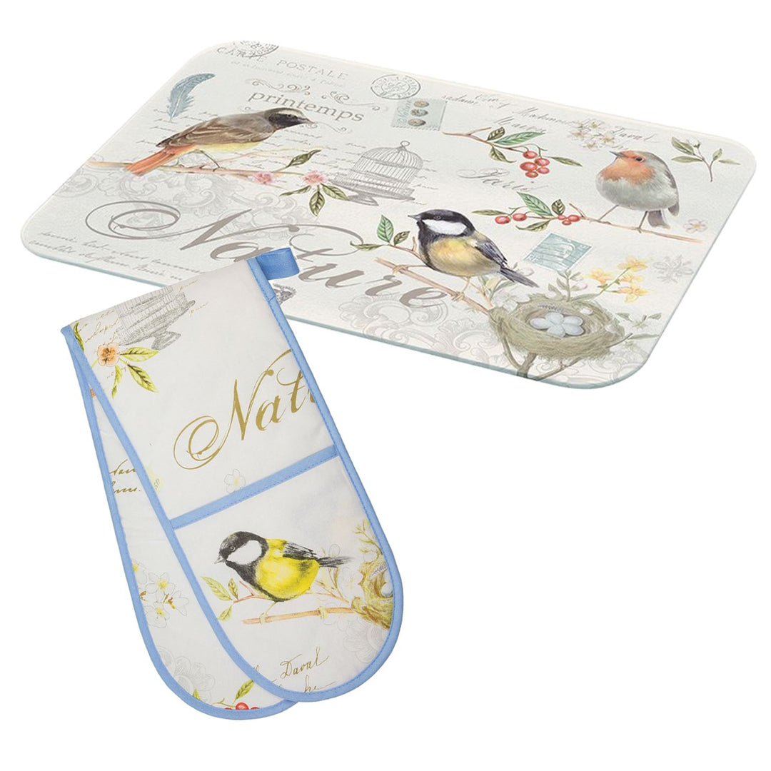 Stow Green Songbird Double Oven Glove & Worktop Protector Set