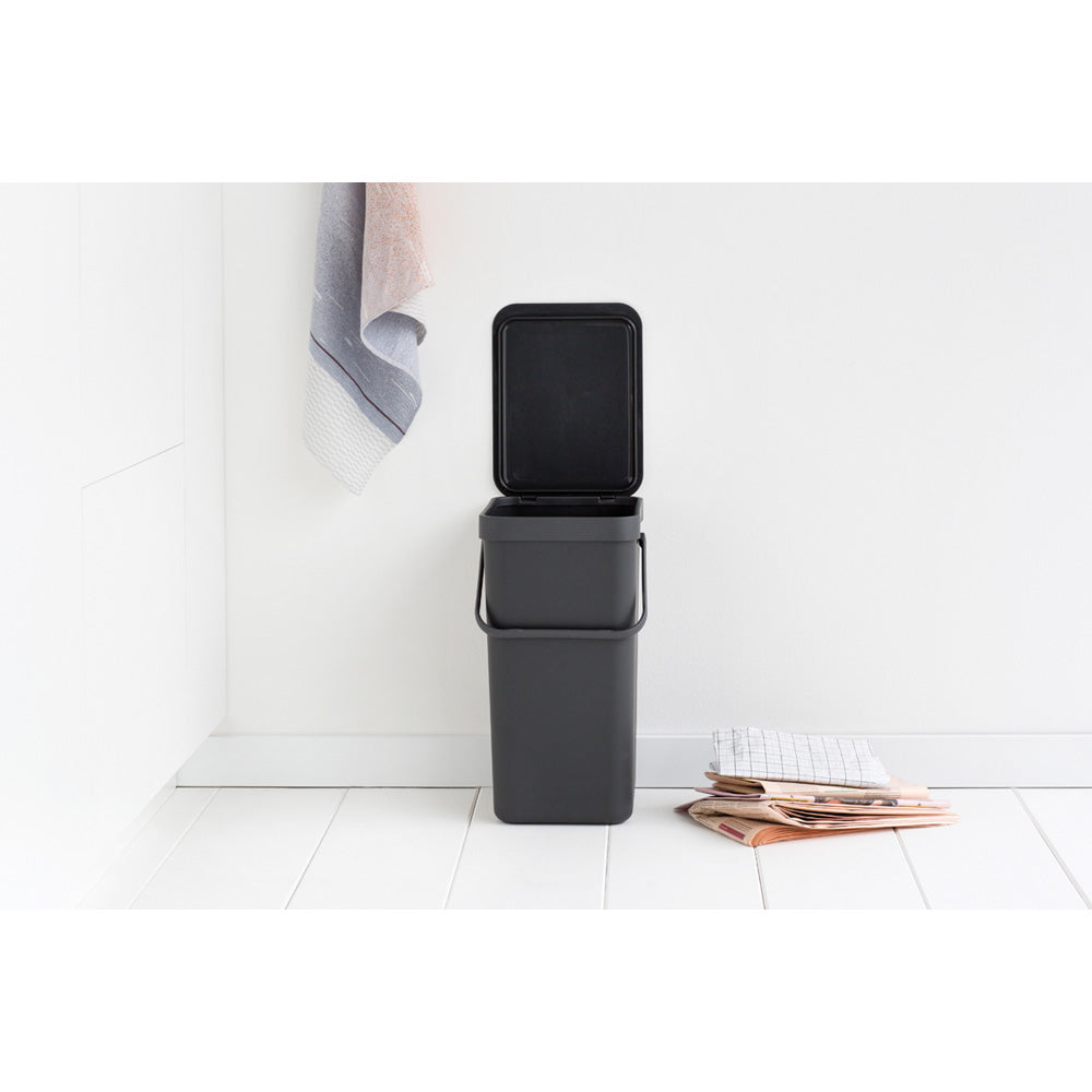 Brabantia Sort & Go Dark Grey Kitchen Recycling Bin - 16L Size