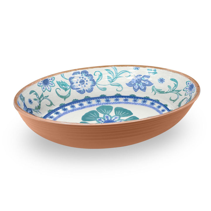 Turquoise Floral Melamine Oval Serve Bowl
