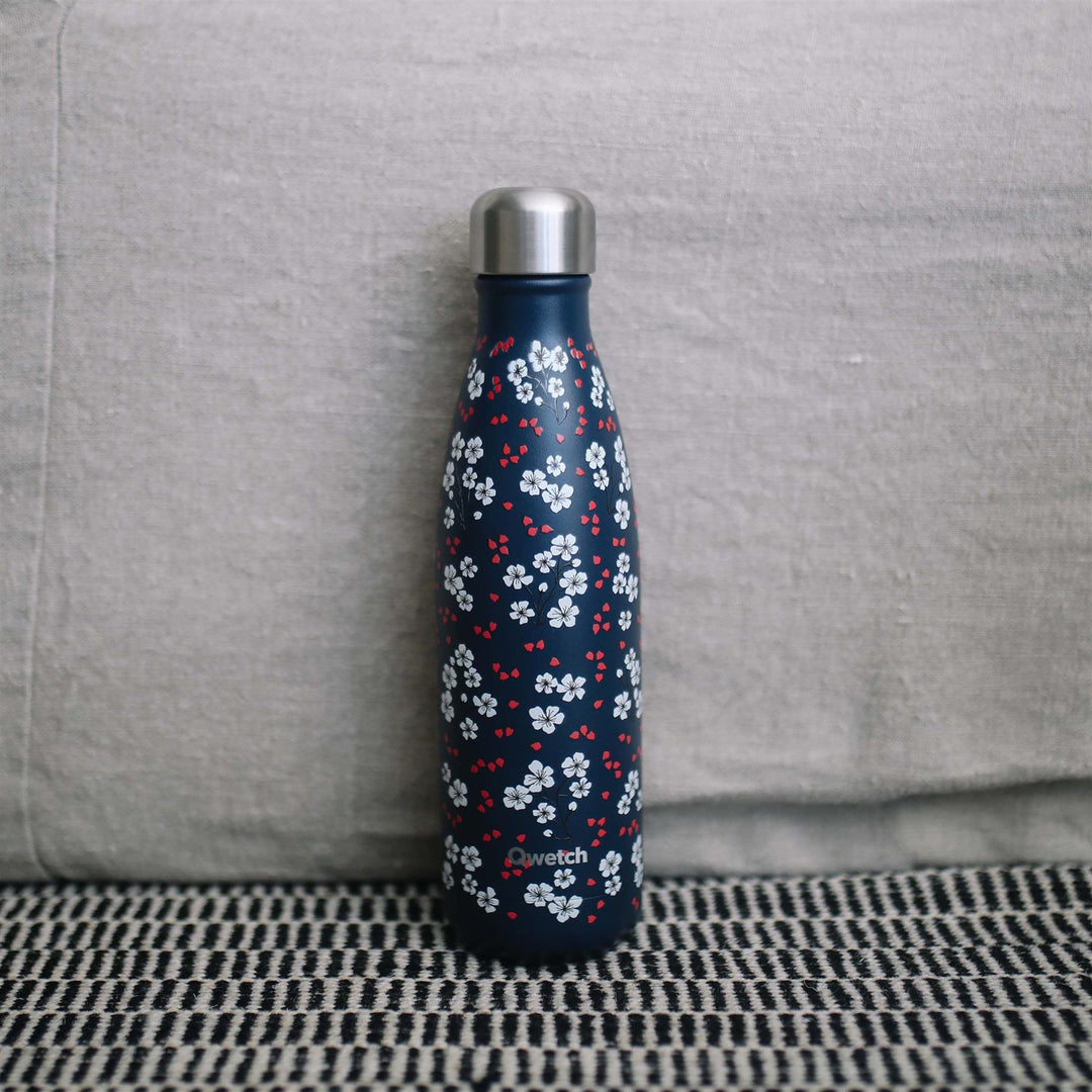 Qwetch Insulated Stainless Steel Bottle - Hanami Blue Floral - 500ml