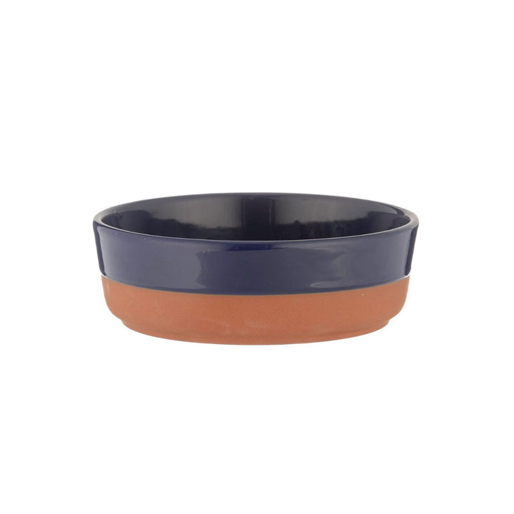 Navy blue dipped glaze tapas bowl made form natural terracotta.