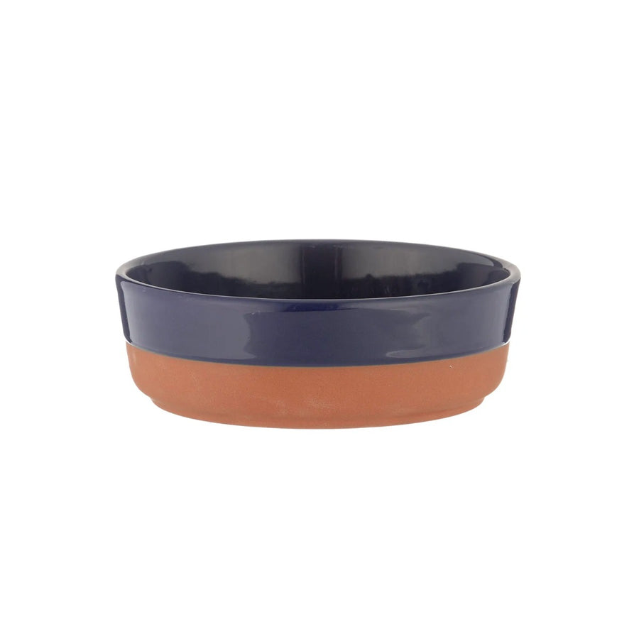 Navy blue dipped glaze tapas bowl made form natural terracotta.