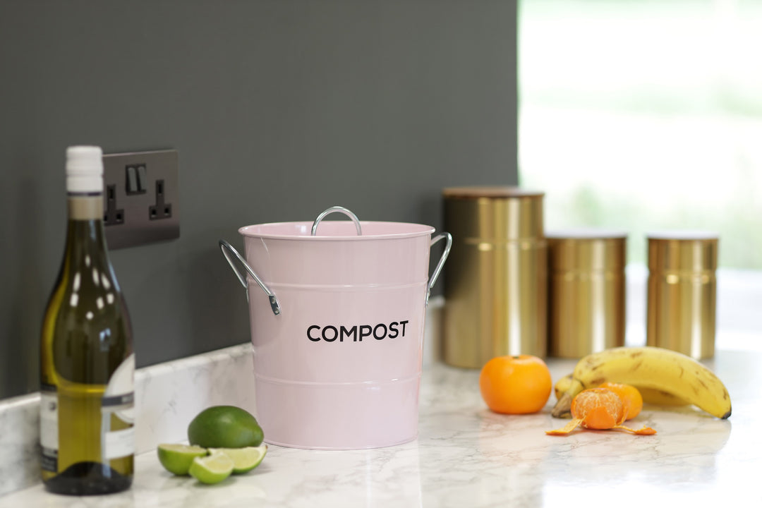 Metal Compost Pail - Pale Pink