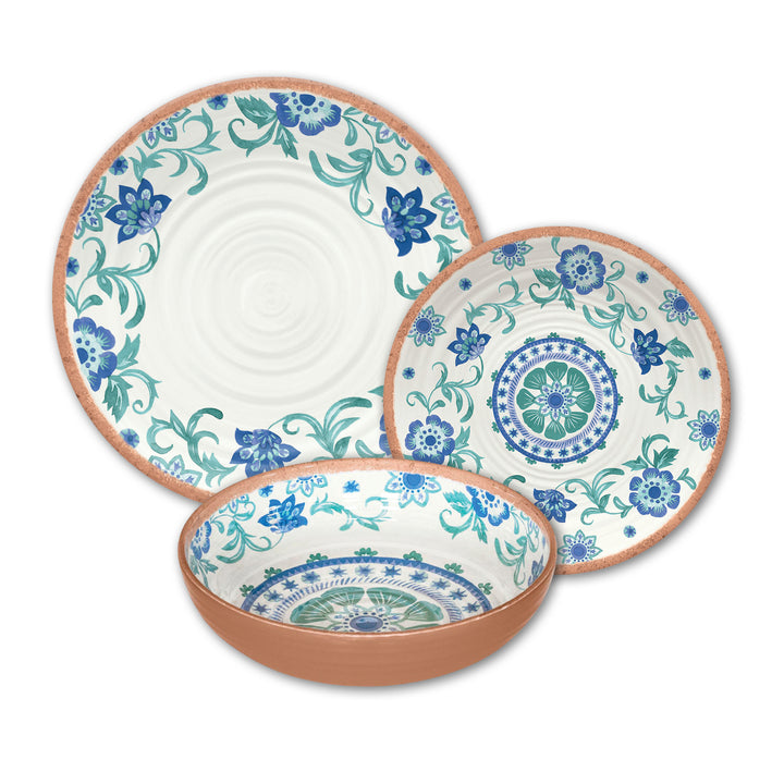 Turquoise Floral Melamine Dinnerware Set