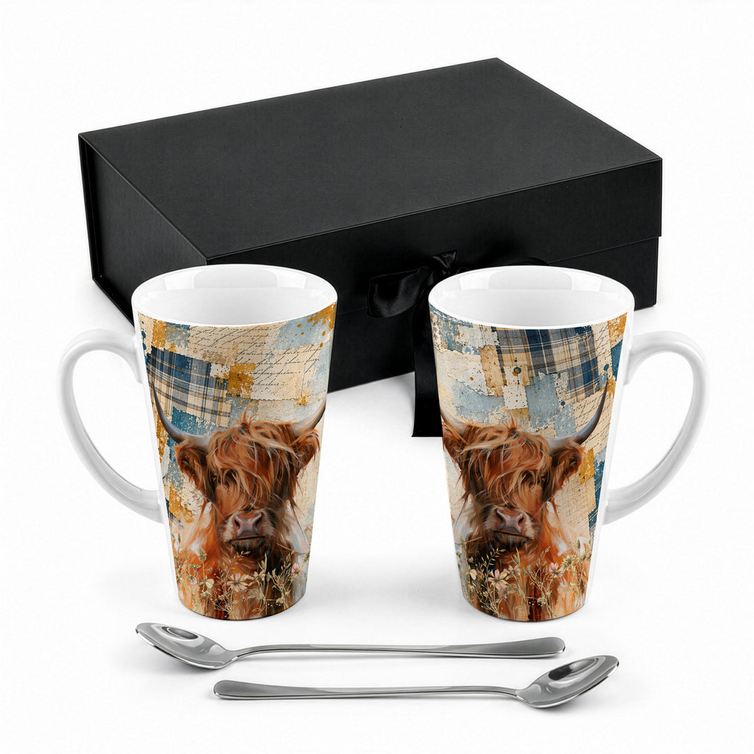 Purely Home Rustic Highland Cow Latte Mug Gift Box Set