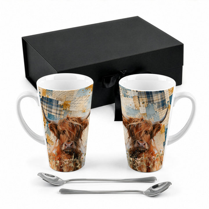 Purely Home Rustic Highland Cow Latte Mug Gift Box Set