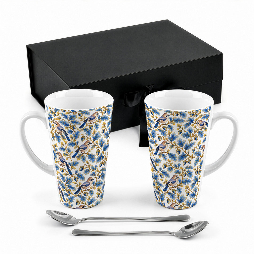 Purely Home Ornate Blue & Gold Birds Latte Mug Gift Box Set