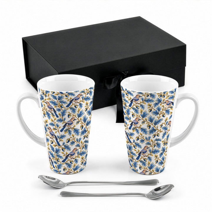 Purely Home Ornate Blue & Gold Birds Latte Mug Gift Box Set