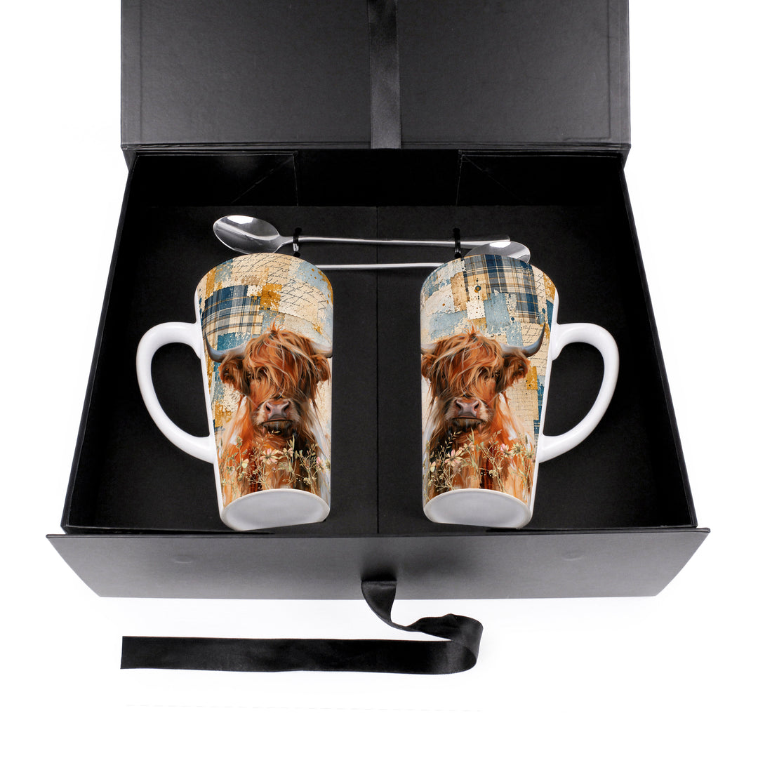 Purely Home Rustic Highland Cow Latte Mug Gift Box Set