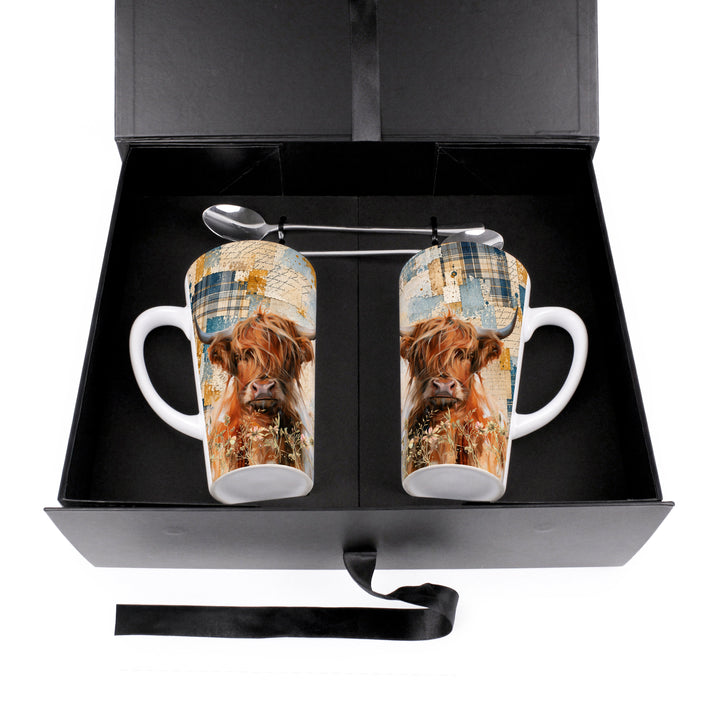 Purely Home Rustic Highland Cow Latte Mug Gift Box Set