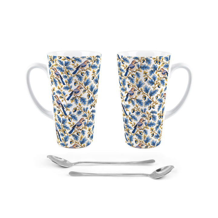 Purely Home Ornate Blue & Gold Birds Latte Mug Gift Box Set