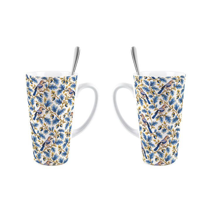 Purely Home Ornate Blue & Gold Birds Latte Mug Gift Box Set