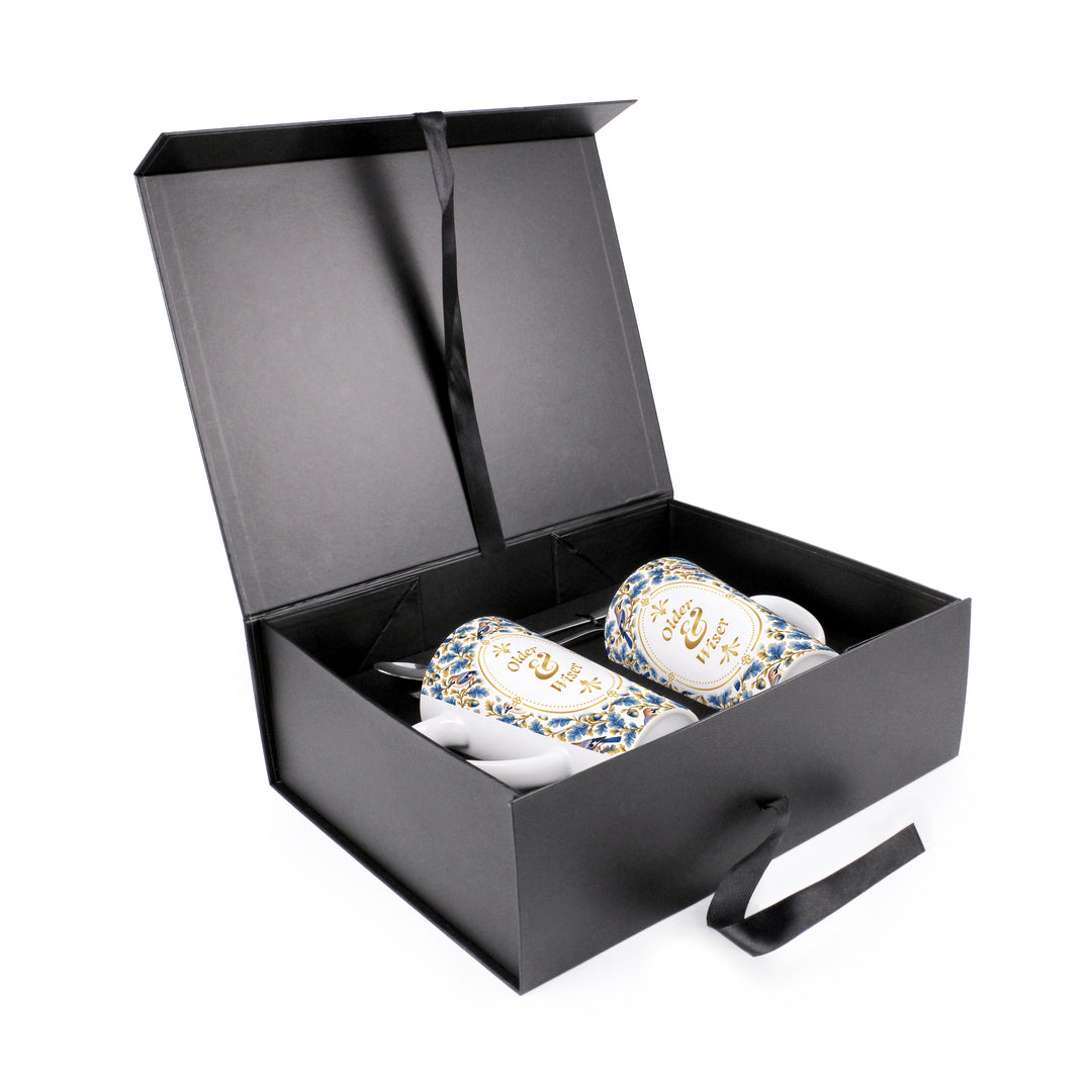 Purely Home Ornate Blue & Gold Birds Latte Mug Gift Box Set