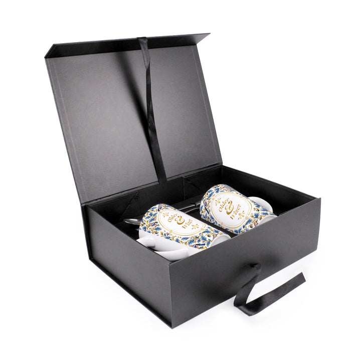 Purely Home Ornate Blue & Gold Birds Latte Mug Gift Box Set