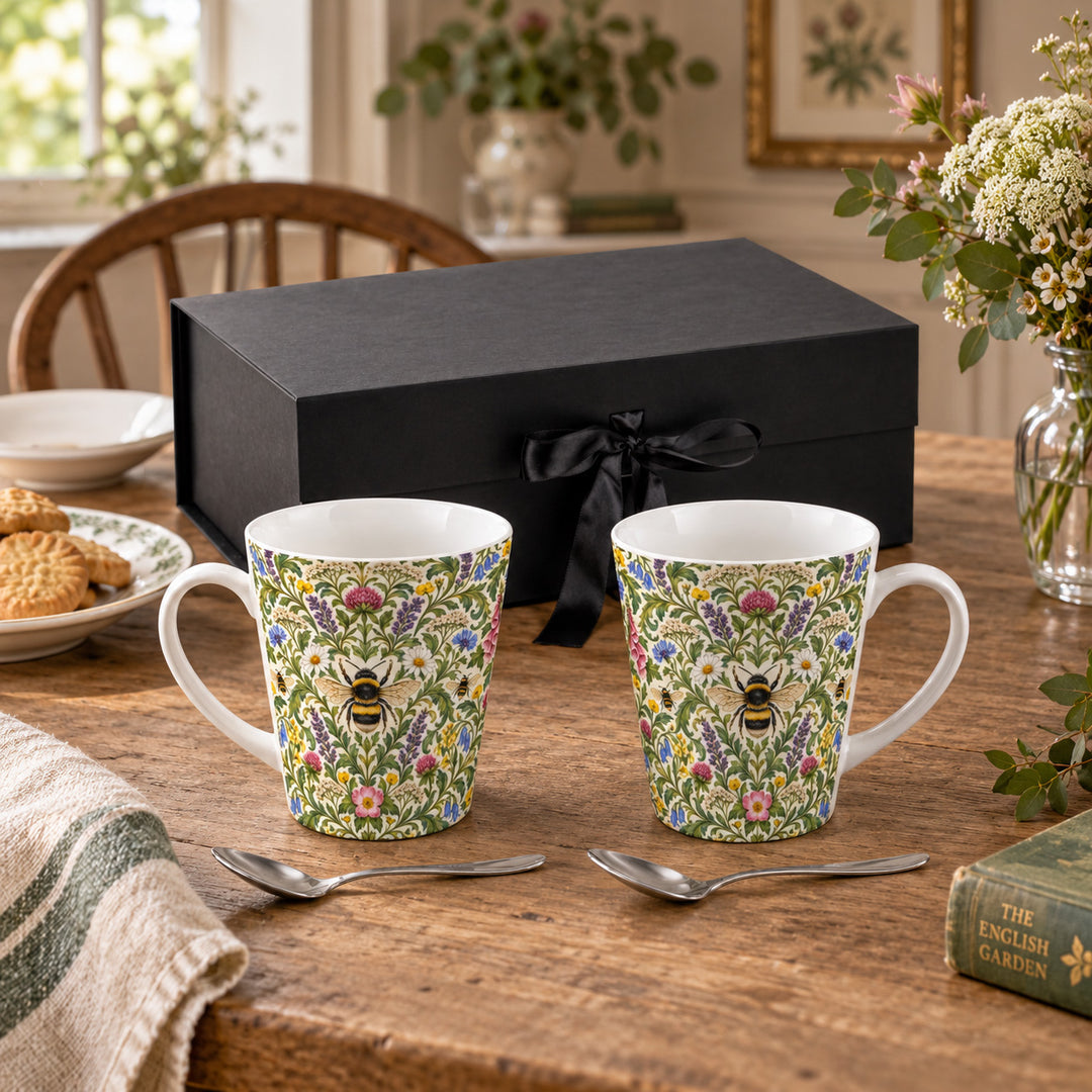 Purely Home Botanical Bumblebees Latte Mug Gift Box Set