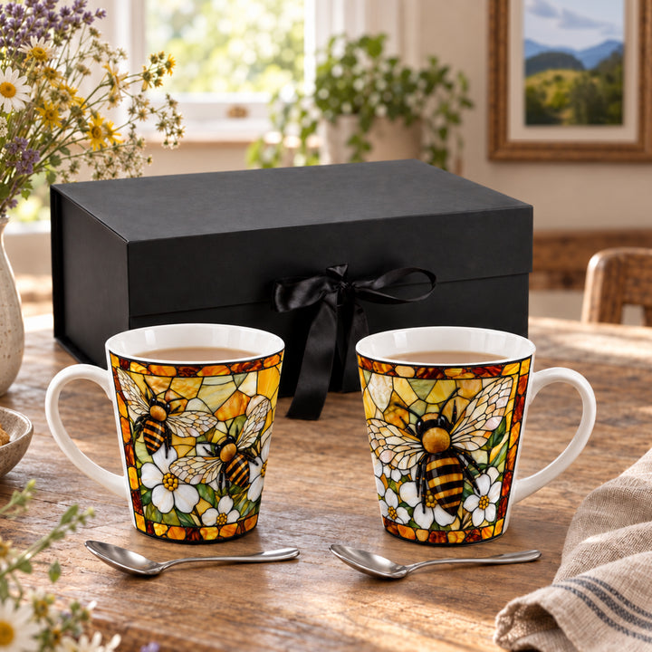 Purely Home Stained Glass Bees Latte Mug Gift Box Set