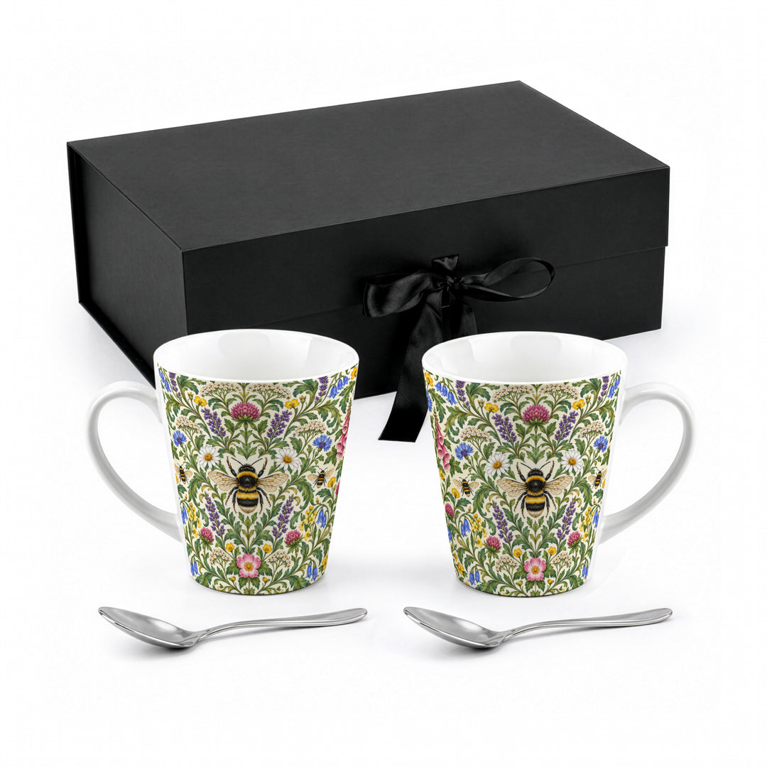 Purely Home Botanical Bumblebees Latte Mug Gift Box Set