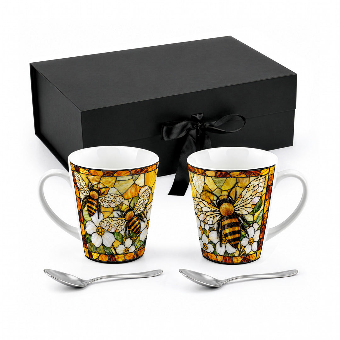 Purely Home Stained Glass Bees Latte Mug Gift Box Set