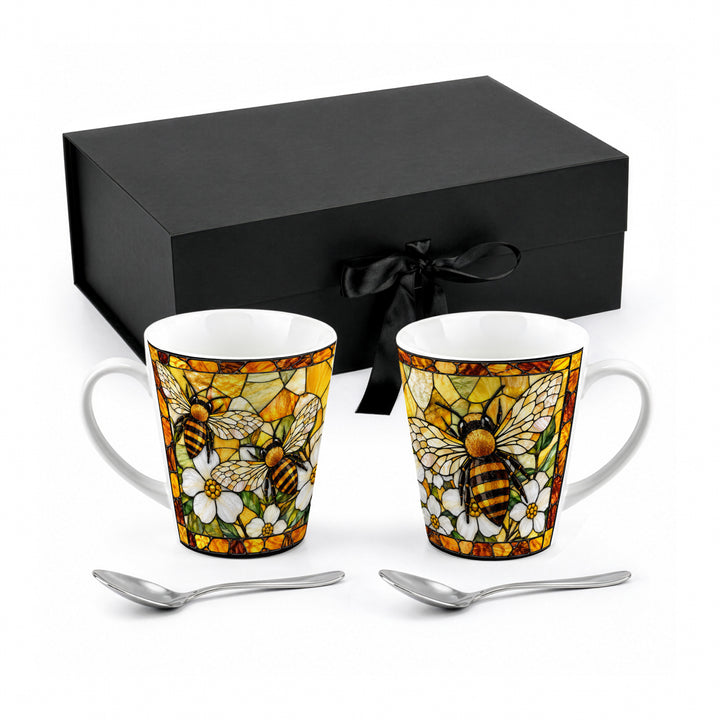 Purely Home Stained Glass Bees Latte Mug Gift Box Set