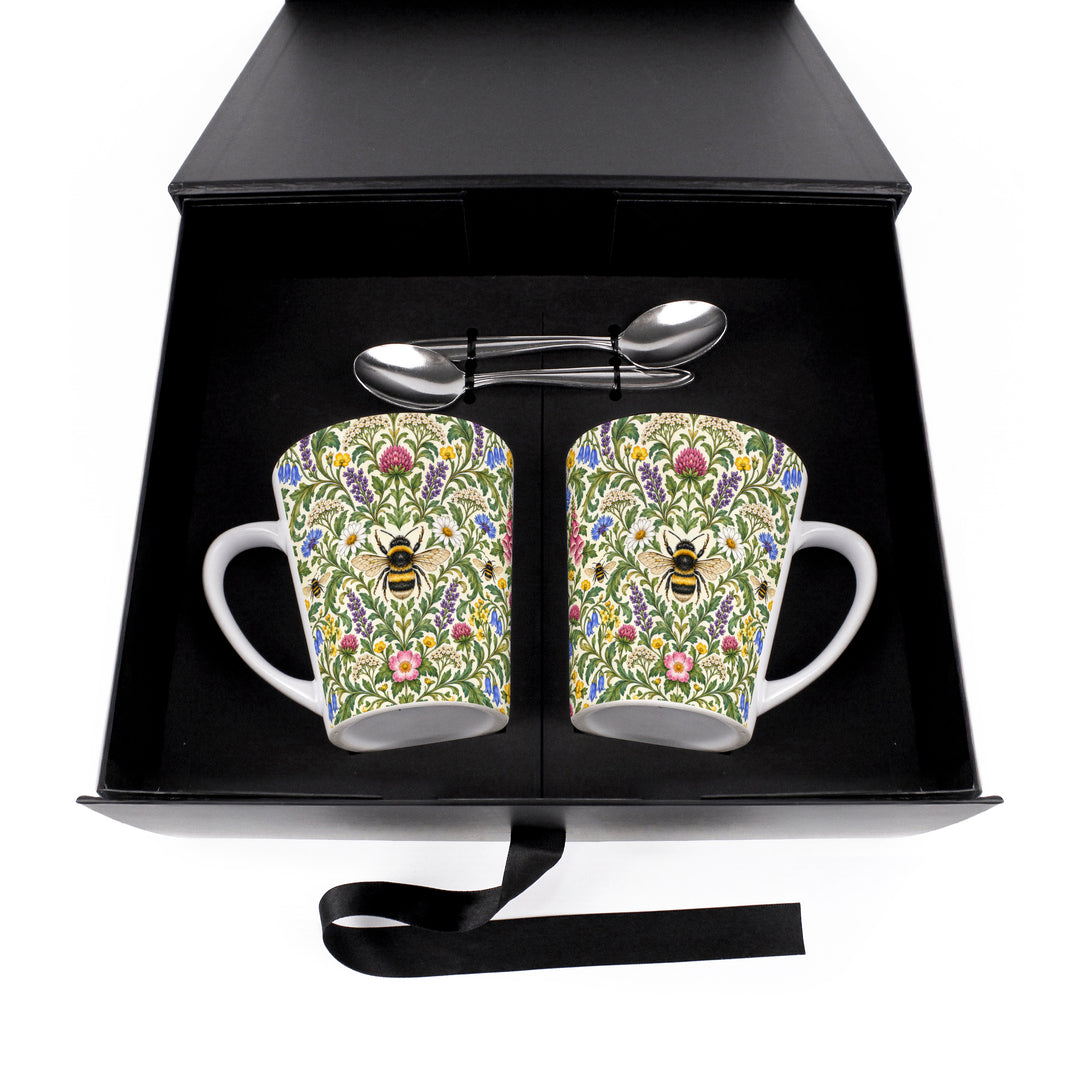 Purely Home Botanical Bumblebees Latte Mug Gift Box Set