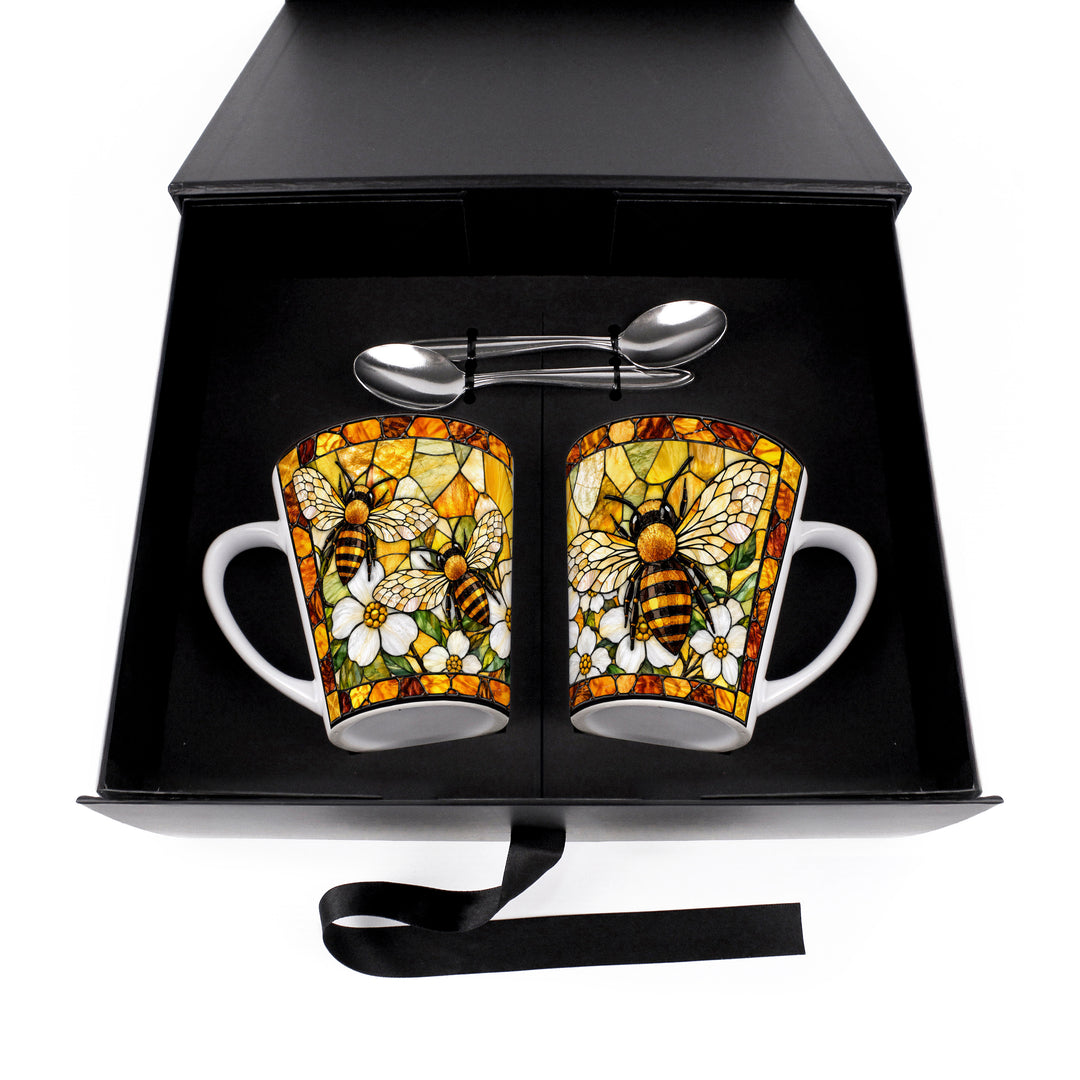Purely Home Stained Glass Bees Latte Mug Gift Box Set