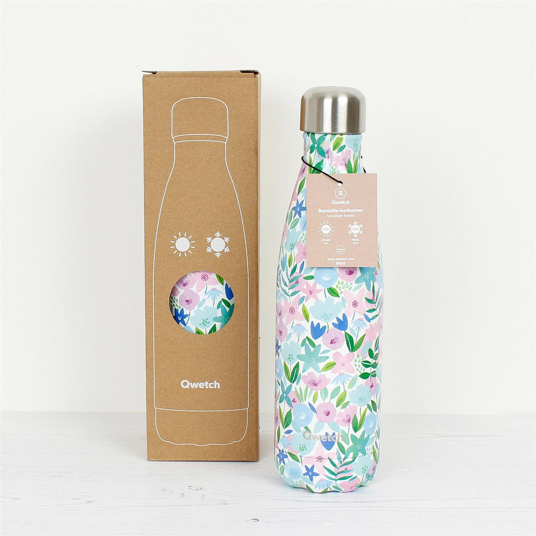 Qwetch Insulated Stainless Steel Bottle - Flora Blue - 500ml