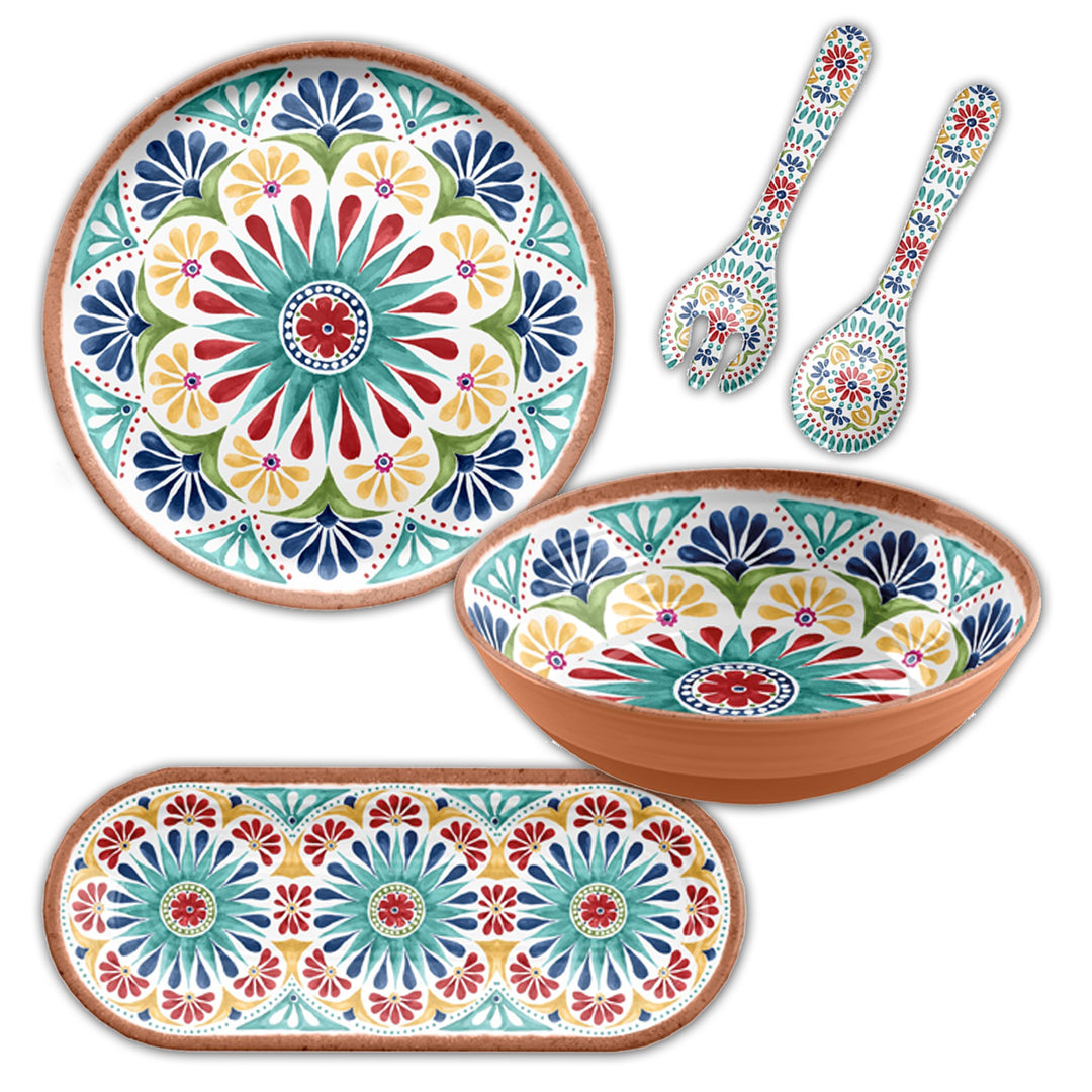 Rio Medallion Melamine 4 Piece Platters & Salad Serving Set