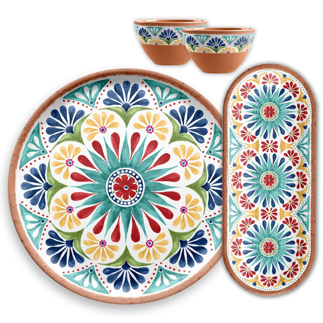 Rio Medallion Melamine 4 Piece Platters & Bowls Serving Set