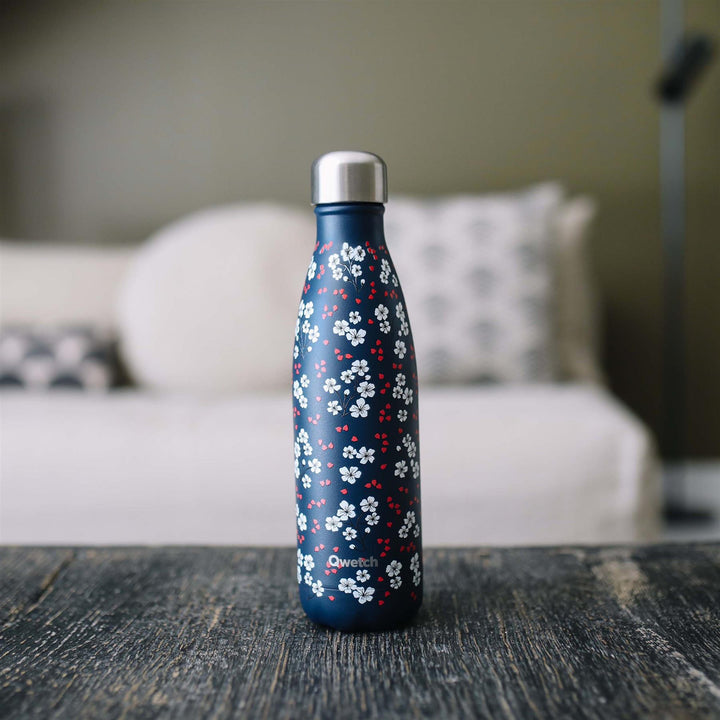 Qwetch Insulated Stainless Steel Bottle - Hanami Blue Floral - 500ml