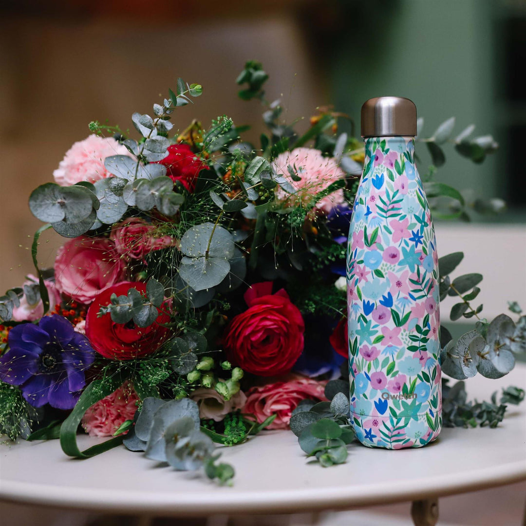 Qwetch Insulated Stainless Steel Bottle - Flora Blue - 500ml