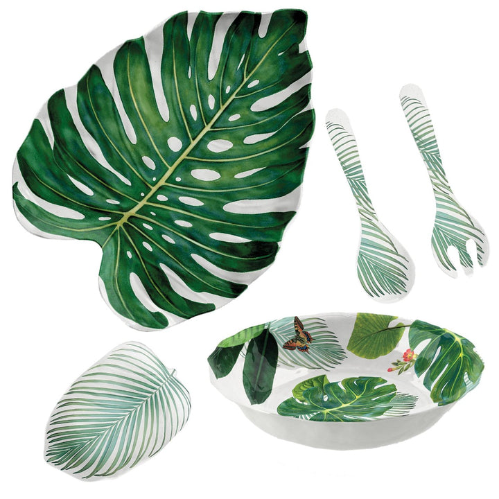Amazon Floral Melamine 4 Piece Platters & Salad Serving Set